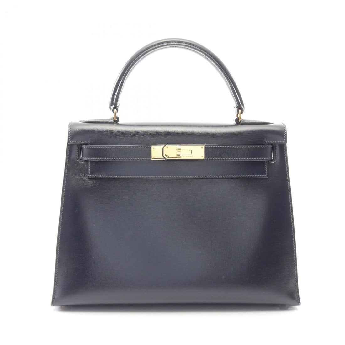 Hermes Kelly 28, 2-way handbag, calfskin (box calf leather), navy blue.: --- Catalog ---Category: SizeSize (HxWxD): 21cm x 28cm x 11cm / 8.26'' x 11.02'' x 4.33''Category: DesignType: HandbagColor: Blue indigo, NavyGender: WomenMaterial: Box calf leather Category: GeneralB