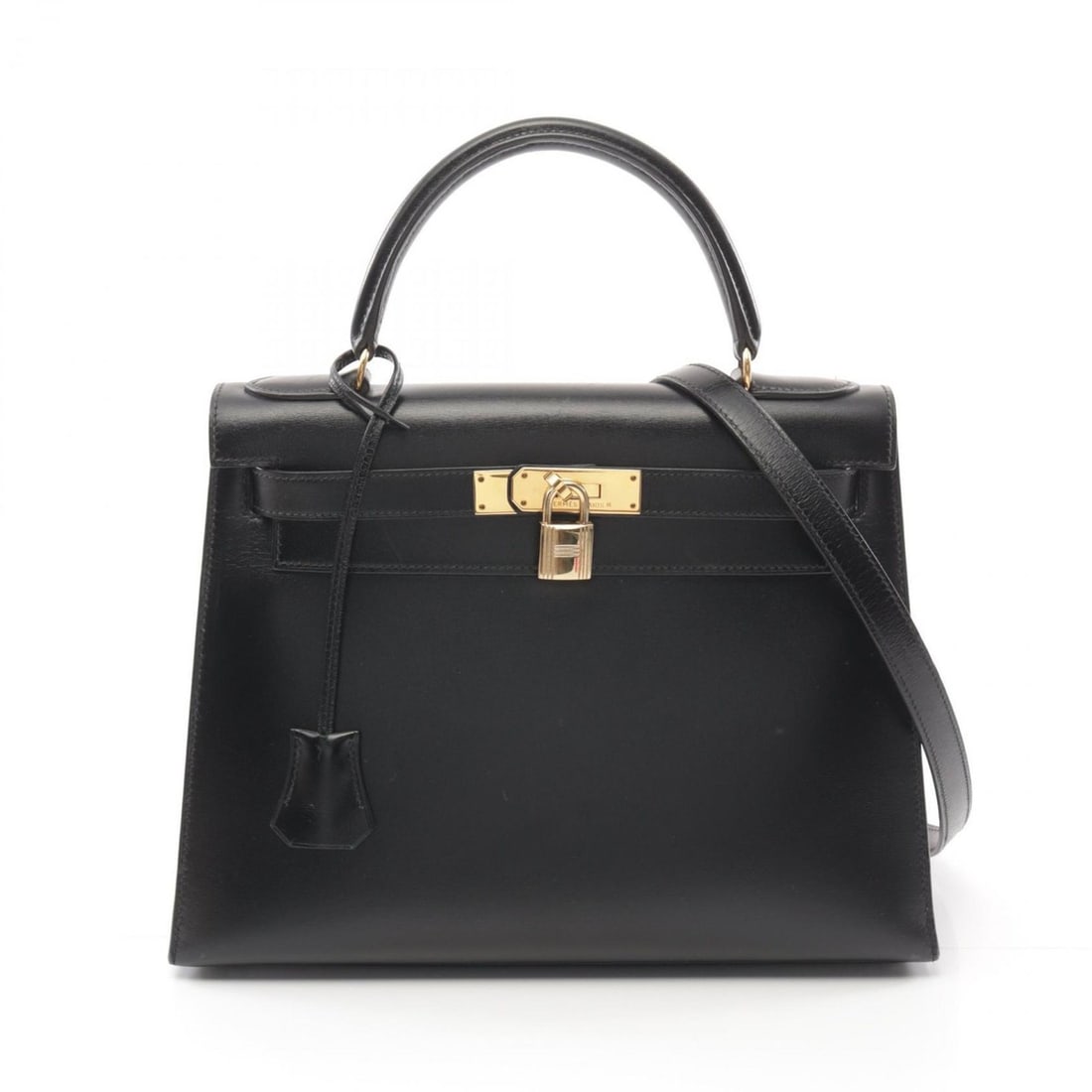 Hermes Kelly 28 Handbag Bag Calfskin (Cowhide) Boxcalf Women's Black: --- Catalog ---Category: SizeSize (HxWxD): 21cm x 28cm x 11cm / 8.26'' x 11.02'' x 4.33''Category: DesignType: HandbagColor: BlackGender: WomenMaterial: Box calf leather , Leather Hardware Color: Gold