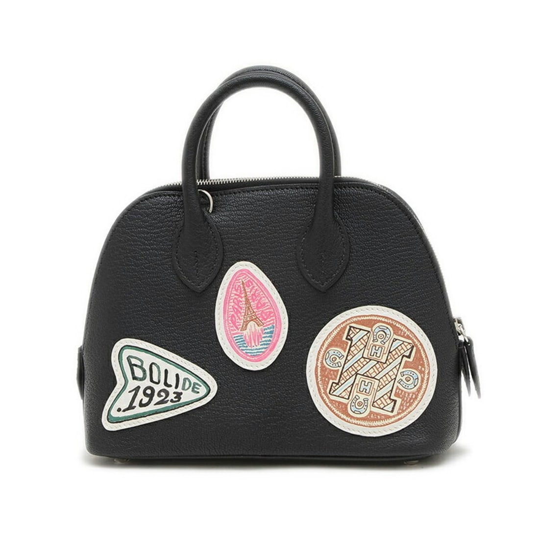 Hermes Bolide 1923 Piqué Colle Handbag Chevre Swift Black W Stamp: --- Catalog ---Category: SizeSize (HxWxD): 13.5cm x 18cm x 7cm / 5.31'' x 7.08'' x 2.75''Category: DesignType: Handbag, Shoulder bagColor: BlackGender: WomenMaterial: Chevre leather , Swift leather Ca