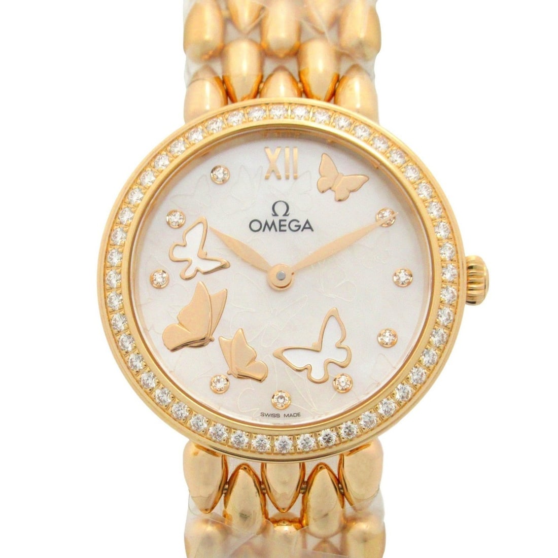 OMEGA De Ville Prestige Dewdrop Watch 18KPG (Pink Gold) Diamond Ladies White Shell: --- Catalog ---Category: SizeWrist Size: 16cm / 6.29''Case Diameter: 27.5mm / 1.08''Category: DesignType: WristwatchGender: WomenColor (Dial): White, White shellMaterial (Band): Pink gold (18K)Materia