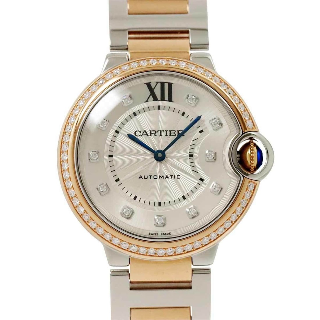 Cartier Ballon Bleu 36mm Combi W3BB0004 Women's Watch 11P Diamond Silver K18PG Pink Gold Automatic: --- Catalog ---Category: SizeWrist Size: 19cm / 7.48''Case Diameter: 26mm / 1.02''Category: DesignType: WristwatchGender: WomenColor (Dial): SilverMaterial (Band): Pink gold (18K), Stainless steelMate