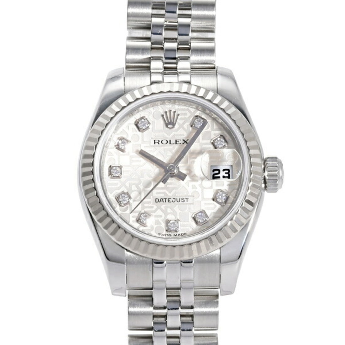 Rolex ROLEX Datejust 26 179174G Silver Dial Wristwatch for Women __: --- Catalog ---Category: SizeWrist Size: 16cm / 6.29''Case Diameter: 26mm / 1.02''Category: DesignType: WristwatchGender: WomenColor (Dial): SilverMaterial (Band): Stainless steel, White goldMaterial 