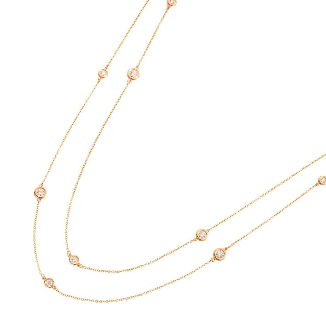Tiffany & Co. By the Yard Sprinkle Diamond 12P Long Necklace 91cm K18 PG 750 The: --- Catalog ---Category: SizeNeck Circumference: 91 cm / 35.82''Category: DesignColor: Pink goldStone: DiamondGender: WomenMaterial: Pink gold (18K)Weight (ct.): 1.28Necklace Type: NecklaceCategory: G