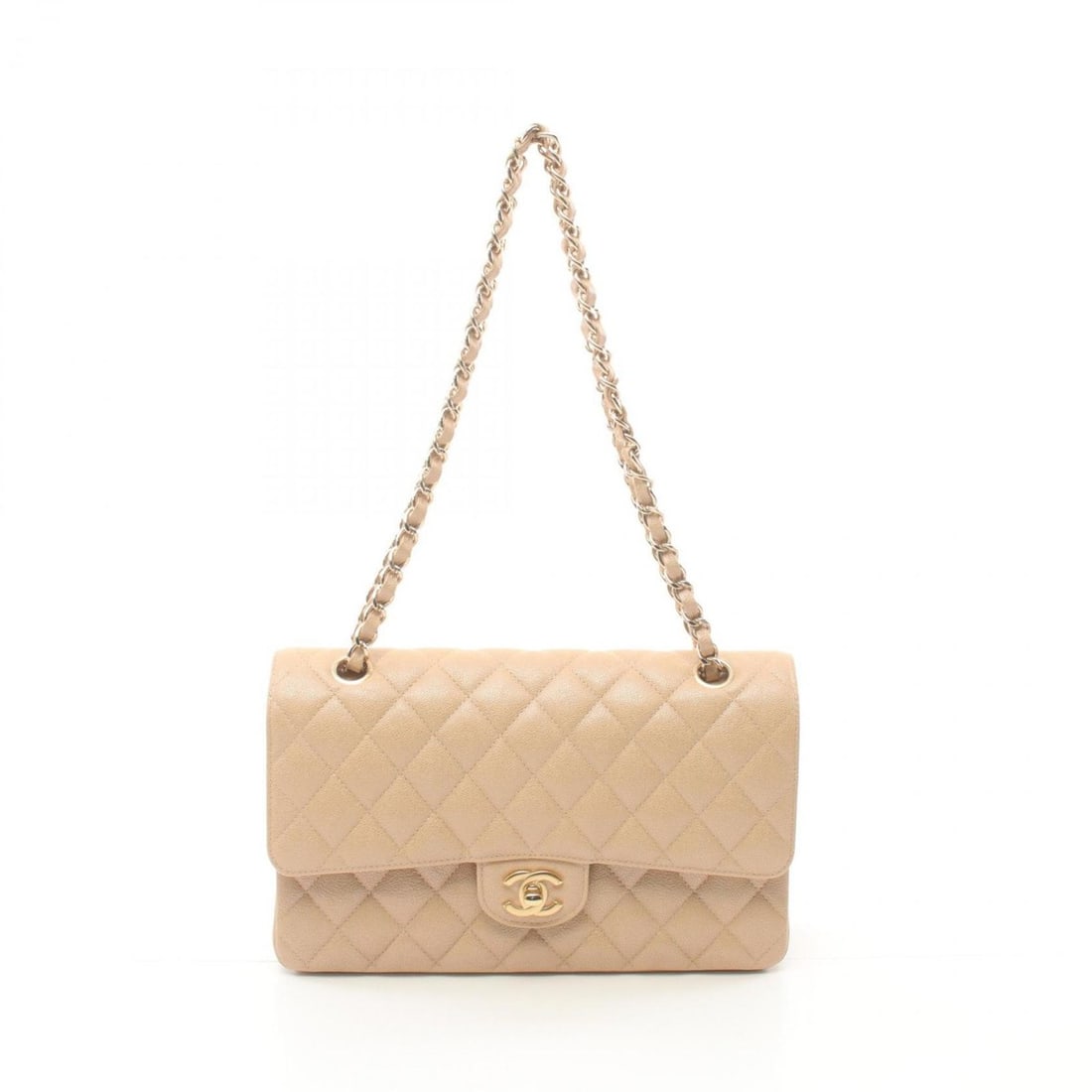 CHANEL Matelasse W-Flap Shoulder Bag, Leather, Grained Calfskin, Women's, Beige, A01112 (1 of 15)