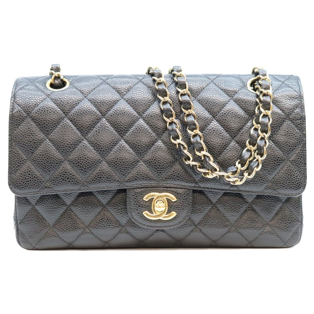 CHANEL A01112 Caviar Matelassé 25 Shoulder Bag, Black with Gold Hardware, Women's: --- Catalog ---Category: SizeSize (HxWxD): 16cm x 26cm x 7cm / 6.29'' x 10.23'' x 2.75''Category: DesignType: Shoulder bagColor: BlackGender: WomenMaterial: Grained Calfskin Hardware Color: GoldCatego