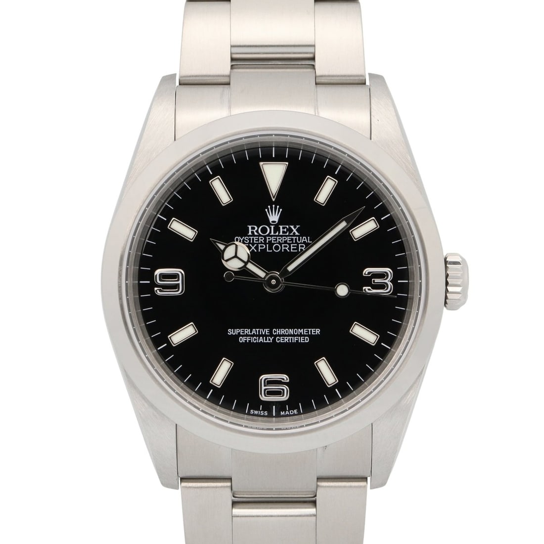 Rolex Explorer 1 F-serial watch, stainless steel, men's, black, 114270: --- Catalog ---Category: SizeWrist Size: 18cm / 7.08''Case Diameter: 36mm / 1.42''Category: DesignType: WristwatchGender: MenColor (Dial): BlackMaterial (Band): Stainless steelMaterial (Case): Stainle