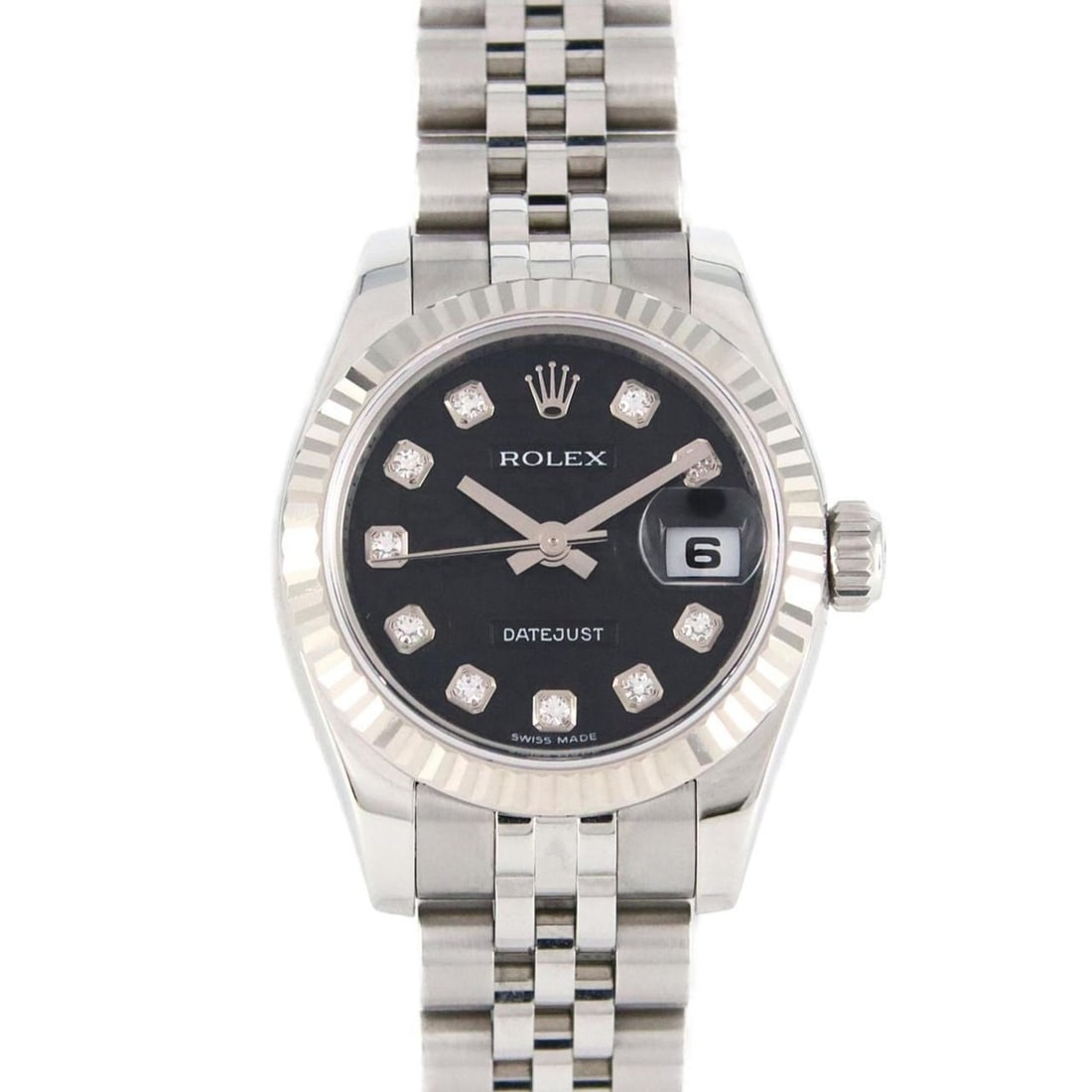 Rolex Datejust 179174G SSxWG Automatic Watch M Series: --- Catalog ---Category: SizeWrist Size: 15.5cm / 6.1''Case Diameter: 26mm / 1.02''Category: DesignType: WristwatchGender: WomenColor (Dial): BlackMaterial (Band): Stainless steelMaterial (Case):