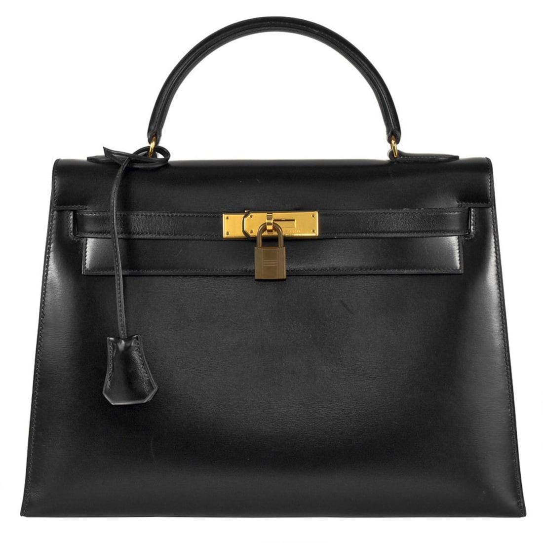 Hermes Kelly 32 Handbag Box calf ?P stamp Noir Outside stitching: --- Catalog ---Category: SizeSize (HxWxD): 8.5cm x 32.5cm x 12cm / 3.34'' x 12.79'' x 4.72''Category: DesignType: HandbagColor: BlackGender: WomenMaterial: Box calf leather Category: GeneralBrand: Her