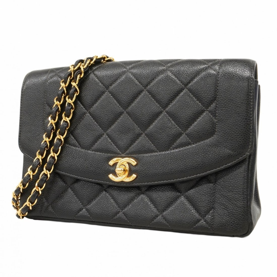 Chanel Shoulder Bag Diana Chain Caviar Skin Black Women's (1 of 15)