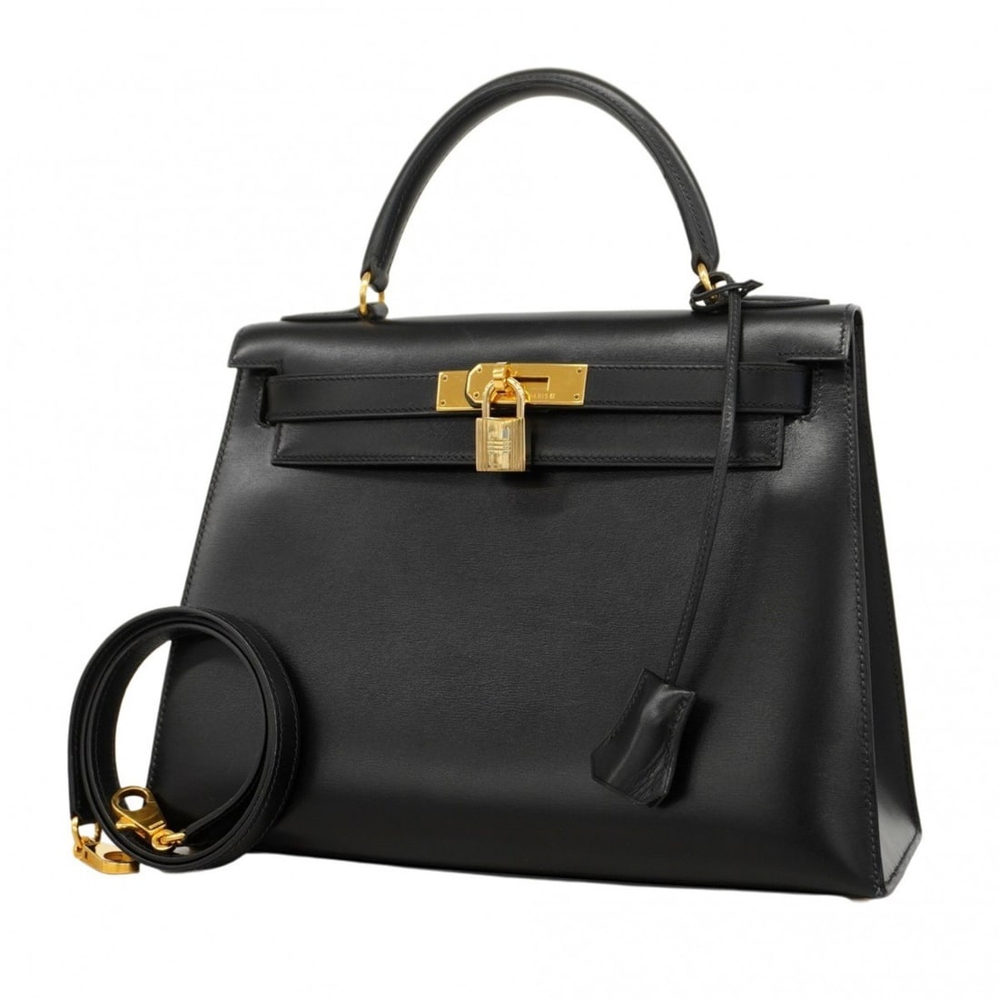 Hermes handbag Kelly 28 box calf black ?X engraved ladies: --- Catalog ---Category: SizeSize (HxWxD): 21cm x 29cm x 11.5cm / 8.26'' x 11.41'' x 4.52''Category: DesignType: HandbagColor: BlackGender: WomenMaterial: Box calf leather Hardware Color: GoldCategory