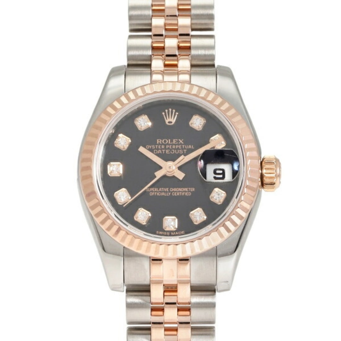 Rolex ROLEX Datejust 26 179171G Black Dial Wristwatch Ladies __: --- Catalog ---Category: SizeWrist Size: 16cm / 6.29''Case Diameter: 26mm / 1.02''Category: DesignType: WristwatchGender: WomenColor (Dial): BlackMaterial (Band): Rose gold, Stainless steelMaterial