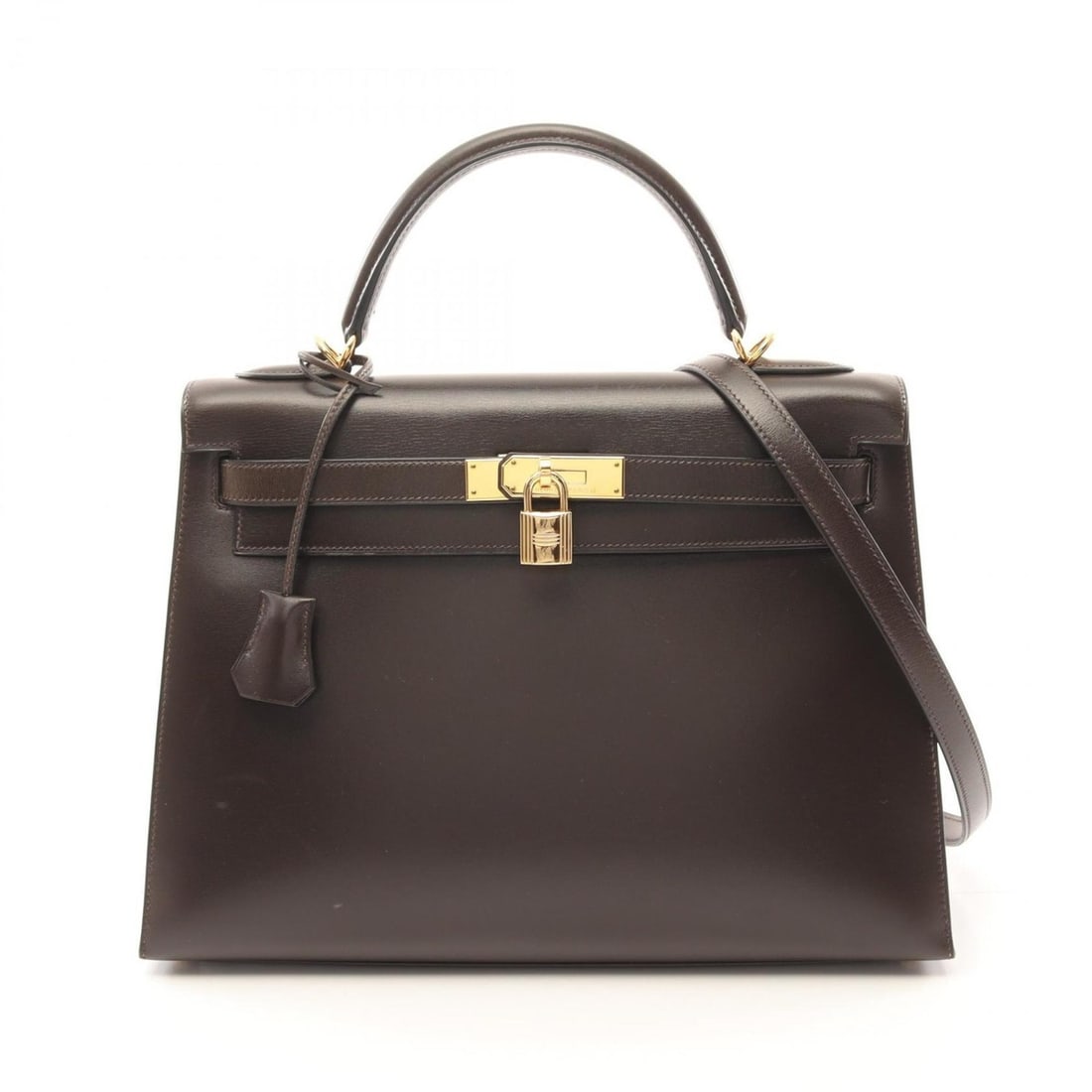 Hermes Kelly 32 handbag bag calfskin (cowhide) box ladies brown: --- Catalog ---Category: SizeSize (HxWxD): 23cm x 32cm x 12cm / 9.05'' x 12.59'' x 4.72''Strap Length: 90cm / 35.43''Handle Length: 28cm / 11.02''Category: DesignType: HandbagColor: BrownGender: Women