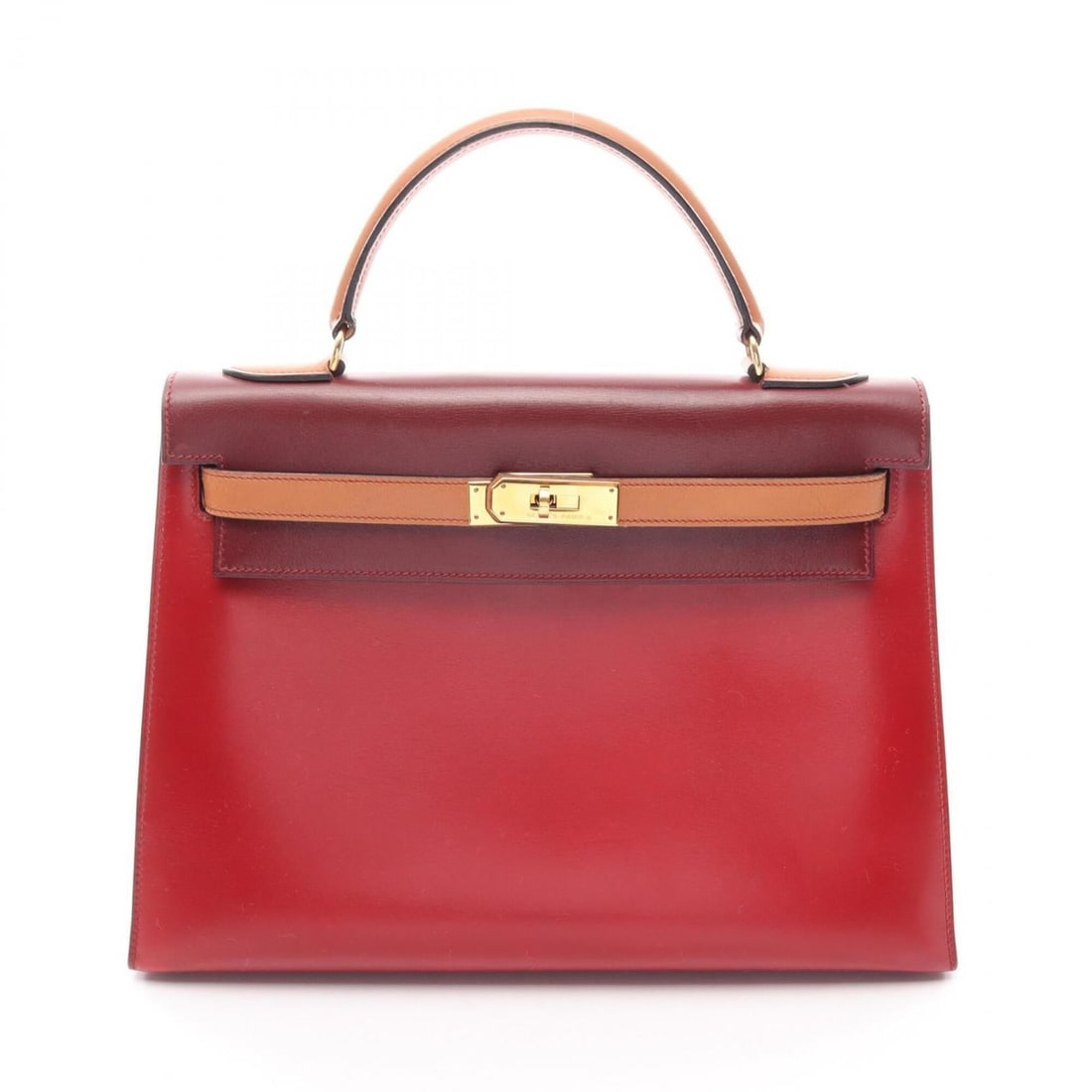 Hermes Kelly 32 Tricolor Handbag, Calfskin Leather (Veau Chamonix Box Calf), Women's, Red, Bordeaux,: --- Catalog ---Category: SizeSize (HxWxD): 23cm x 32cm x 12cm / 9.05'' x 12.59'' x 4.72''Category: DesignType: HandbagColor: Bordeaux, Brown, Natural, Red color, Rouge H, Rouge vifGender: WomenMateria