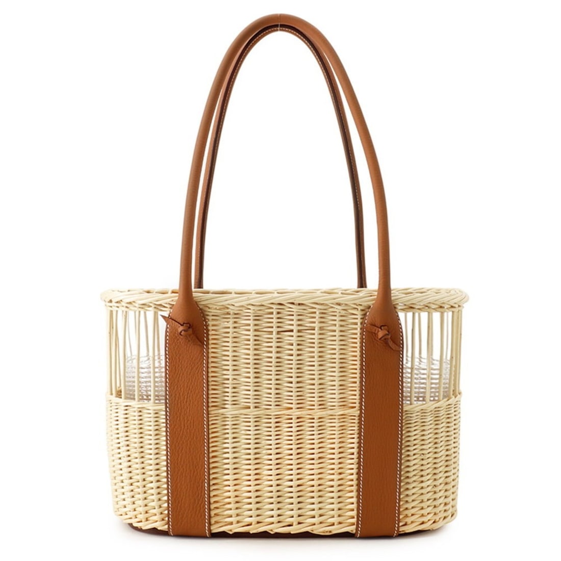 Hermes Bottle Basket Park Gold Willow Wood Taurillon Leather HERMES Wine Glass Included Handbag (1 of 12)