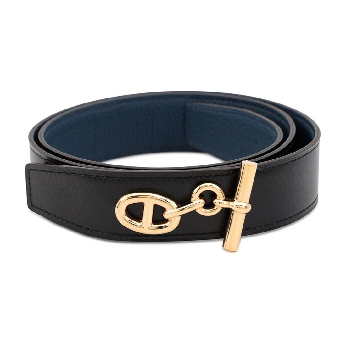 Hermes Yachting Chaine d'Ancre Belt, Black Bleu Nuit, Swift Togo Leather, C Stamp, Size 85, HERMES: --- Catalog ---Category: SizeWidth: 3.3cm / 1.29''Length: 82.5cm - 87.5cm / 32.48'' - 34.44''Buckle Size: 4cm x 6cm / 1.57'' x 2.36''Category: DesignType: Standard beltColor: BlackGender: MenLeather/F