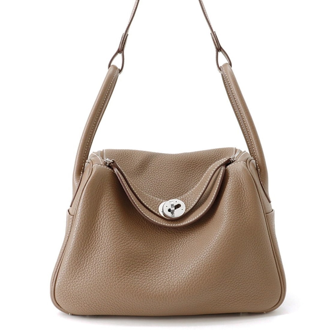 Hermes Lindy 26 Handbag, Etoupe, Taurillon Clemence Leather, ?N Stamp, HERMES 2-way Shoulder Bag,: --- Catalog ---Category: SizeWeight: 760g / 1.67lb.Size (HxWxD): 18cm x 26cm x 13cm / 7.08'' x 10.23'' x 5.11''Strap Length: 41cm / 16.14''Category: DesignType: Handbag, Shoulder bagColor: Etoupe gray