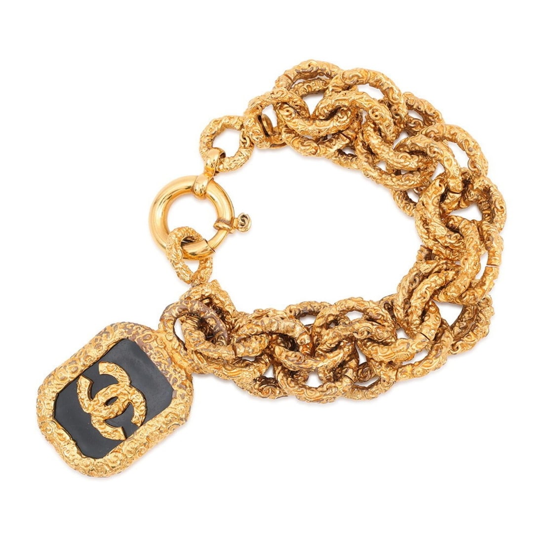 Chanel Bracelet Coco Mark Lava Motif 93A CHANEL BRACELET: --- Catalog ---Category: SizeTotal Length: 21cm / 8.26''Category: DesignType: Charm braceletColor: GoldGender: WomenMaterial: MetalCategory: GeneralBrand: ChanelCountry of Origin: France--- Item List 