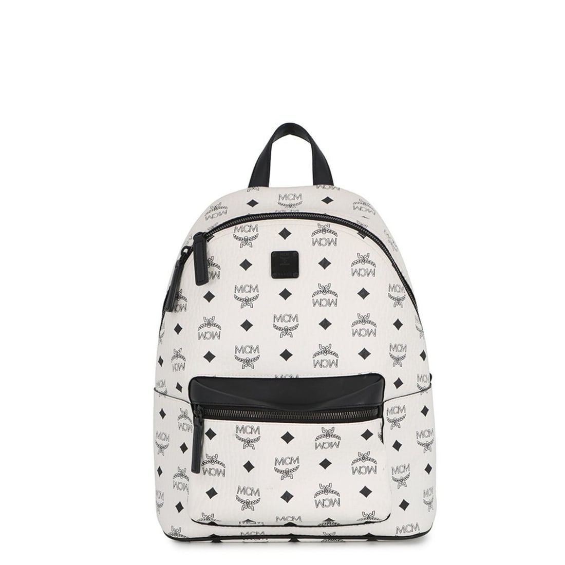 MCM Visetos Stark Backpack Leather MMKCSVE02WT001 Handbag White Black (1 of 15)
