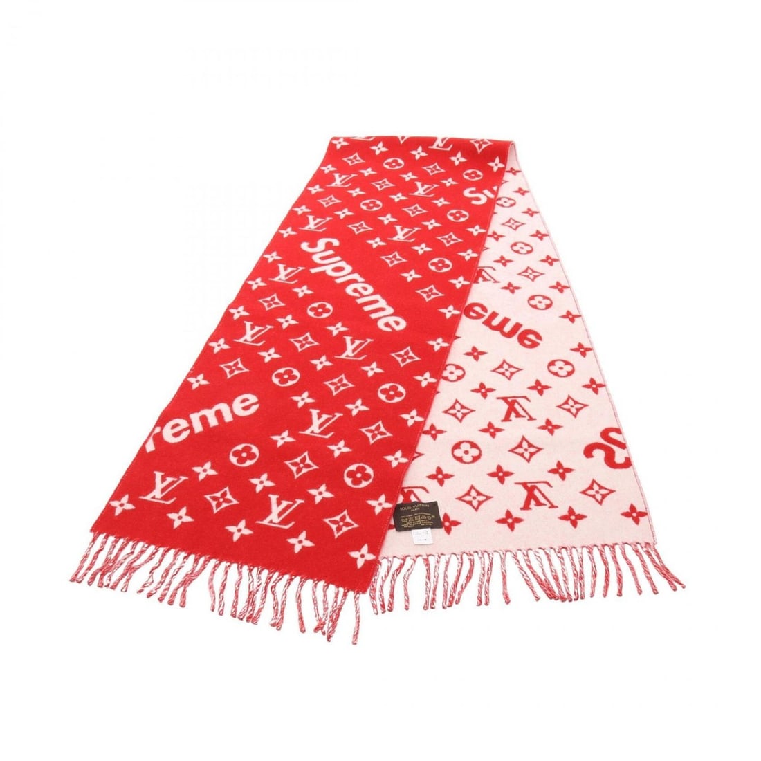 Louis Vuitton Supreme Monogram Scarf, Wool & Cashmere, Men's Women's, Red Beige, MP1890: --- Catalog ---Category: SizeSize (LxW): 1.88m x 30cm / 74.01'' x 11.81''Category: DesignType: StoleColor: Beige, Red colorGender: Men,WomenMaterial: Wool , Cashmere Category: GeneralMPN: MP1890Brand: