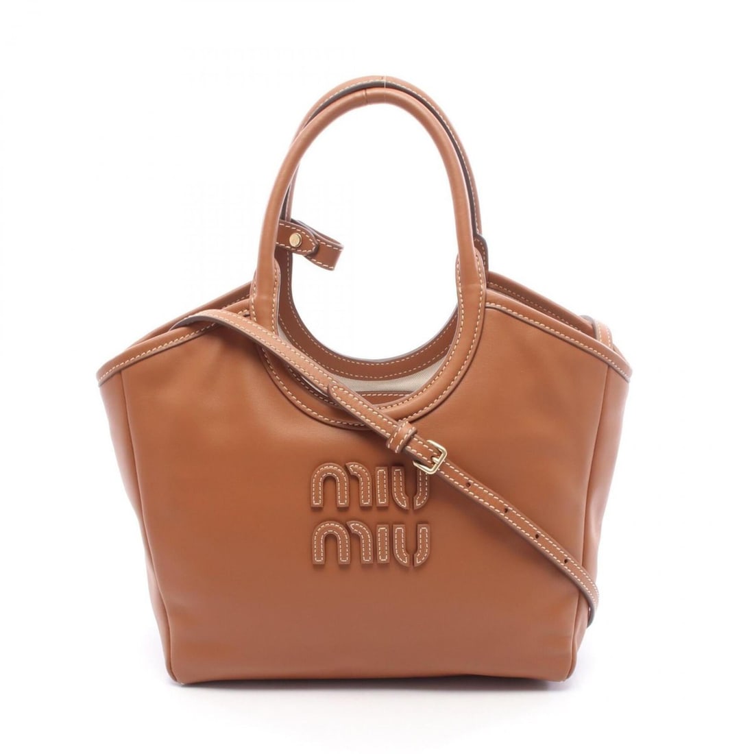 Miu Miu Miu Ivy 2-Way Handbag, Leather, Women's, Brown, 5BA284: --- Catalog ---Category: SizeSize (HxWxD): 17cm x 22cm x 10cm / 6.69'' x 8.66'' x 3.93''Category: DesignType: HandbagColor: BrownGender: WomenMaterial: Leather Category: GeneralMPN: 5BA284Brand: Miu M