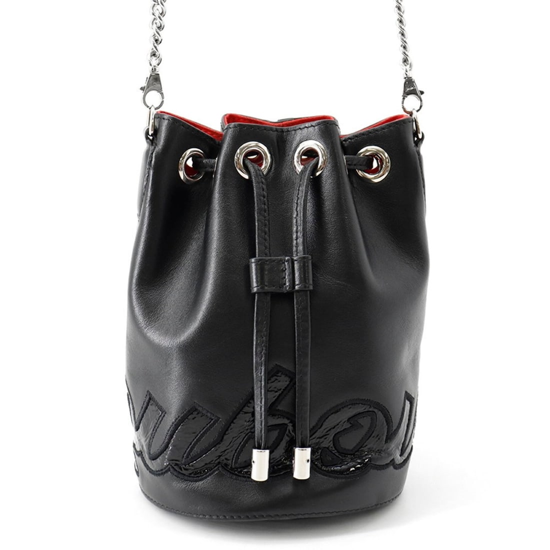 Christian Louboutin shoulder bag, Marie Jane bucket leather, handbag, black,: --- Catalog ---Category: SizeSize (HxWxD): 19.5cm x 14cm x 14cm / 7.67'' x 5.51'' x 5.51''Category: DesignType: Shoulder bagColor: Black, Red colorGender: WomenMaterial: Leather Category: GeneralBrand