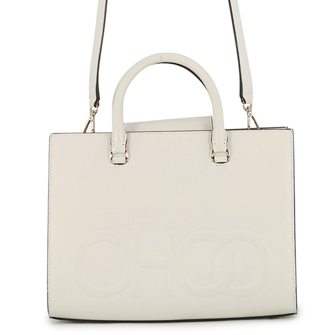 Jimmy Choo handbag, CHOO BO leather, JIMMY 2-way, white.: --- Catalog ---Category: SizeWeight: 670g / 1.47lb.Size (HxWxD): 20.5cm x 27cm x 13cm / 8.07'' x 10.62'' x 5.11''Strap Length: 100.5cm / 39.56''Category: DesignType: HandbagColor: WhiteGender: WomenCl