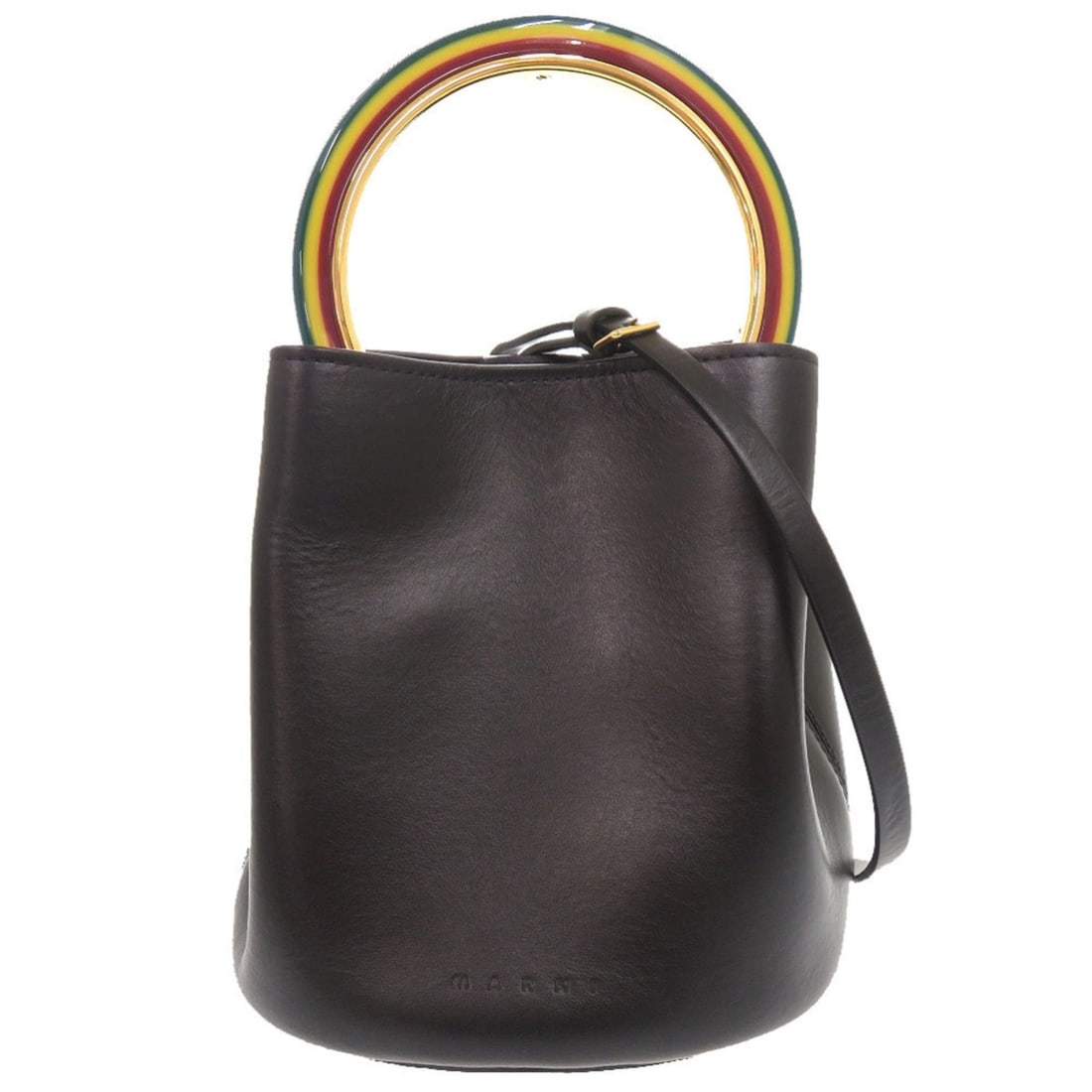 Marni Panier Leather Black 2-Way Handbag Shoulder Bag Bucket 0617MARNI: --- Catalog ---Category: SizeSize (HxWxD): 19cm x 18cm x 15cm / 7.48'' x 7.08'' x 5.9''Strap Length: 118cm - 129cm / 46.45'' - 50.78''Handle Length: 38cm / 14.96''Category: DesignType: Handbag, Should