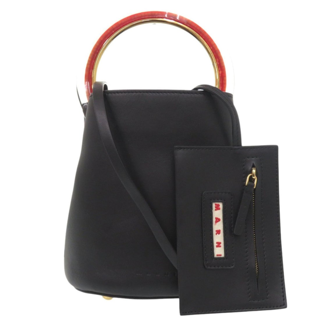 Marni Panier 2-Way Bucket Bag, Leather, Black Handbag, 0654MARNI: --- Catalog ---Category: SizeSize (HxWxD): 19cm x 17cm x 15cm / 7.48'' x 6.69'' x 5.9''Strap Length: 110.5cm - 122.5cm / 43.5'' - 48.22''Handle Length: 35cm / 13.77''Category: DesignType: HandbagColor