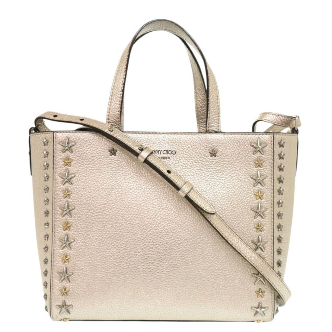 Jimmy Choo Pegassi Star Studded Leather Gold 2-Way Handbag 1402 (1 of 11)