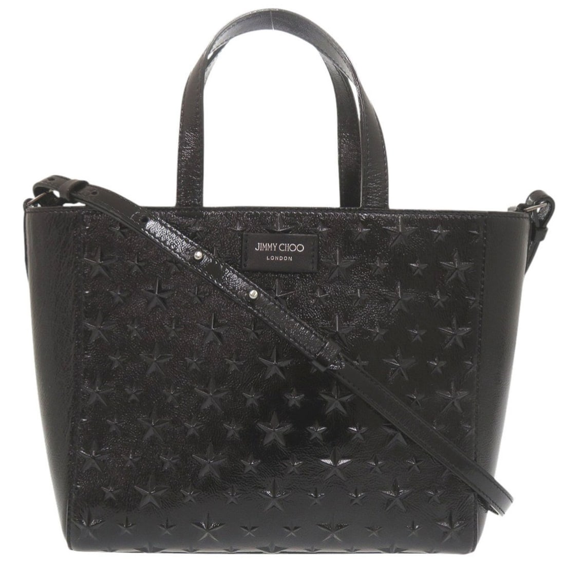 Jimmy Choo Pegassi Star Embossed Patent Leather Black 2-Way Handbag Shoulder Bag 0539JIMMY CHOO: --- Catalog ---Category: SizeSize (HxWxD): 19cm x 22cm x 10cm / 7.48'' x 8.66'' x 3.93''Category: DesignType: Handbag, Shoulder bagColor: BlackGender: WomenMaterial: Patent leather Category: GeneralBr