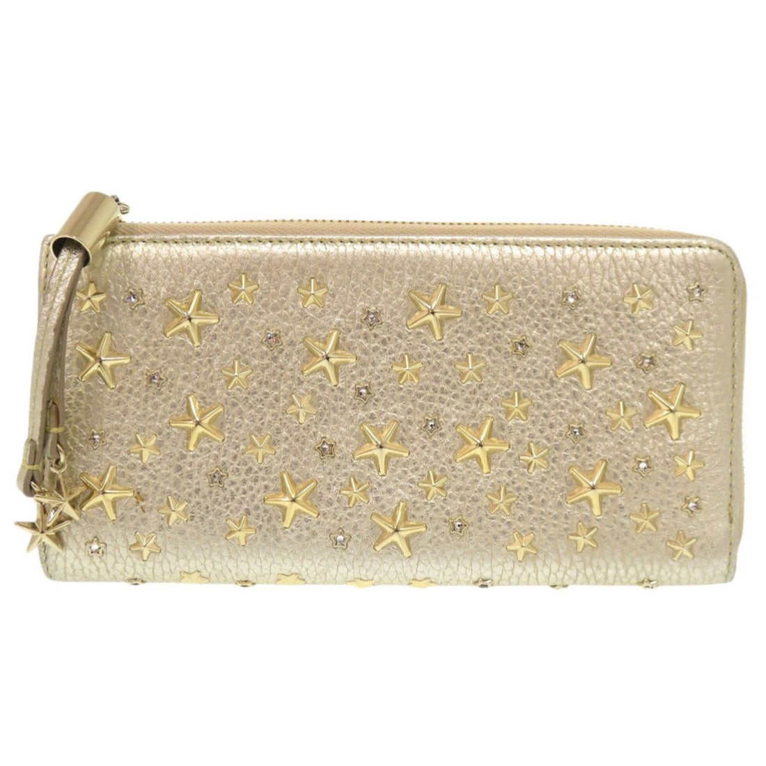 Jimmy Choo Star Studded Leather Champagne Gold Long Wallet 0926: --- Catalog ---Category: SizeSize (HxWxD): 10cm x 20cm x 2.5cm / 3.93'' x 7.87'' x 0.98''Category: DesignType: Long wallet (bi-fold)Color: Champagne goldGender: WomenMaterial: Leather Category: Genera