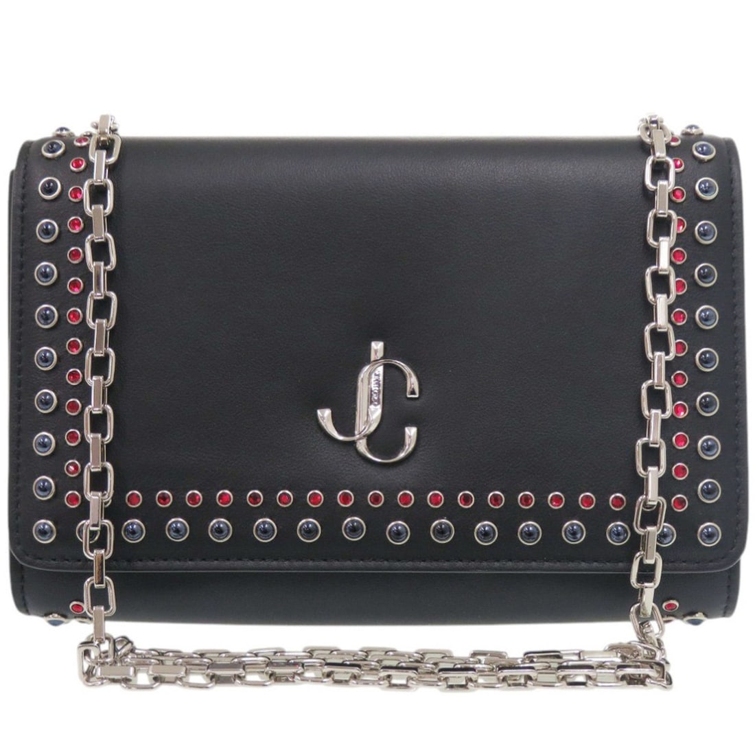 Jimmy Choo Varenne Clutch Studded Leather Black Chain Shoulder Bag 0573: --- Catalog ---Category: SizeSize (HxWxD): 14cm x 21cm x 4.5cm / 5.51'' x 8.26'' x 1.77''Category: DesignType: Shoulder bagColor: BlackGender: WomenMaterial: Leather Category: GeneralBrand: Jimmy Choo