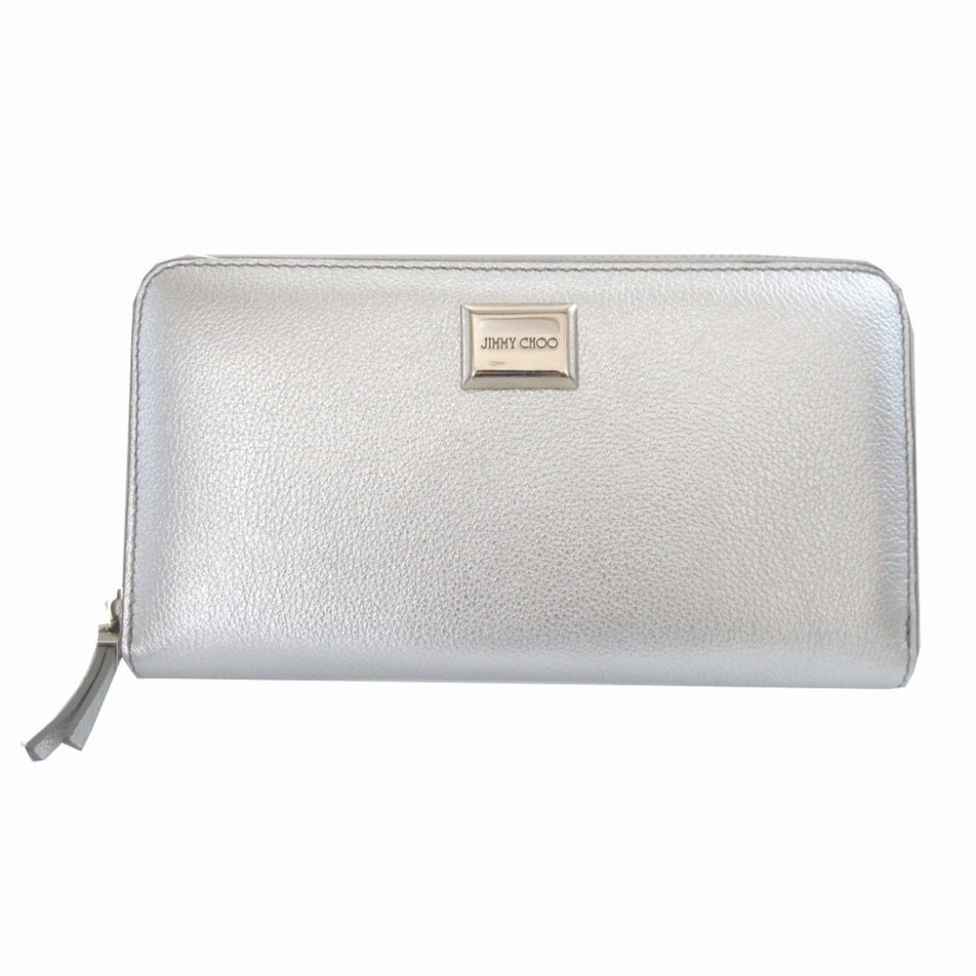 Jimmy Choo Malou Leather Silver Round Zip Long Wallet 1136: --- Catalog ---Category: SizeSize (HxWxD): 11cm x 19cm x 2cm / 4.33'' x 7.48'' x 0.78''Category: DesignType: Long wallet (bi-fold)Color: SilverGender: WomenMaterial: Leather , Leather Category: Genera