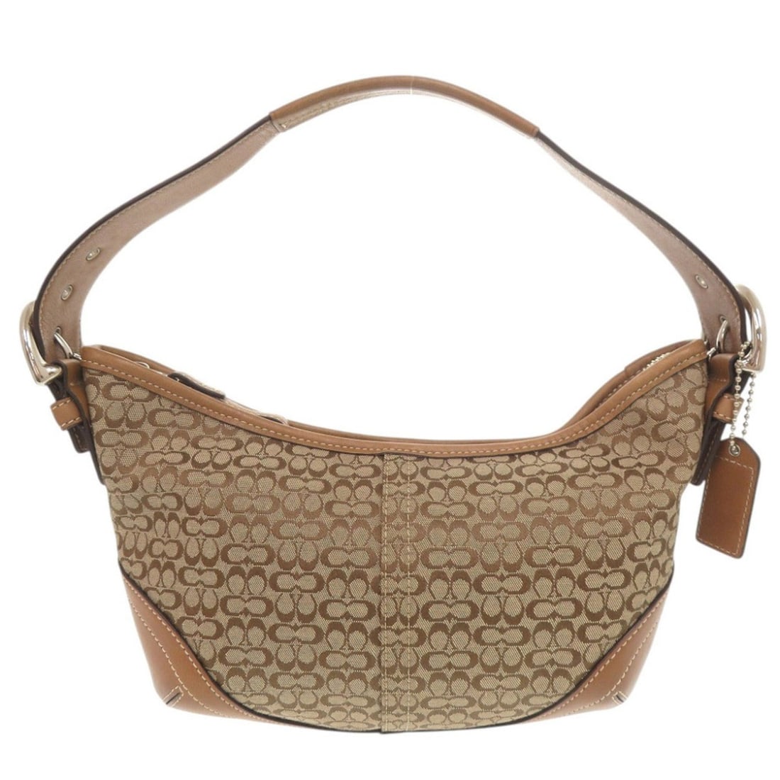 Coach Mini Signature 6351 Canvas Leather Brown One-Shoulder Hobo Shoulder Bag (0693COACH): --- Catalog ---Category: SizeSize (HxWxD): 15cm x 20cm x 5cm / 5.9'' x 7.87'' x 1.96''Category: DesignType: Shoulder bagColor: BrownGender: WomenMaterial: Canvas , Leather Category: GeneralBrand: Coac