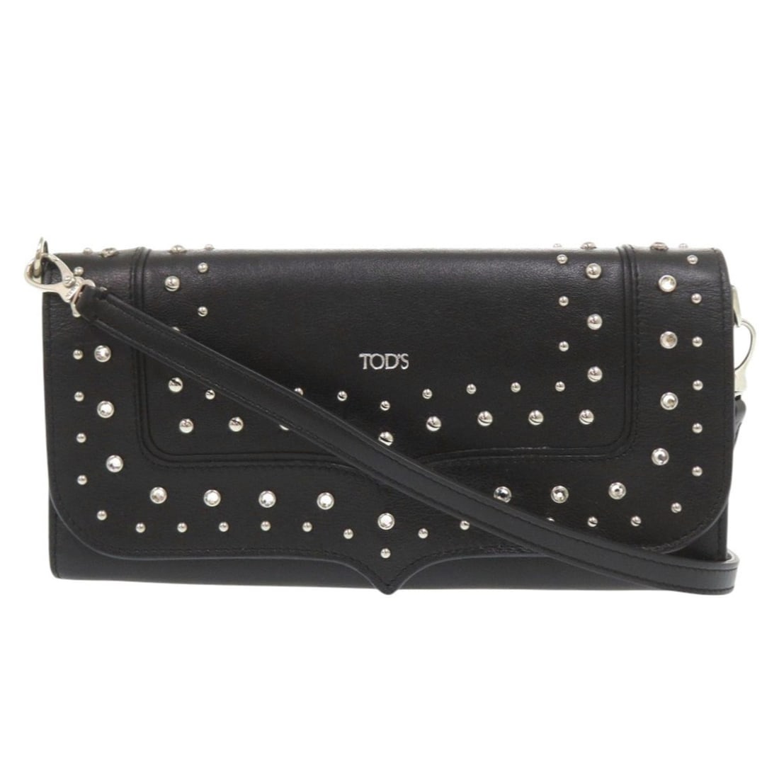 Tod's Shoulder Wallet, Studded Leather, Black Bag, 1104TOD’S: --- Catalog ---Category: SizeSize (HxWxD): 10.5cm x 21cm x 2.5cm / 4.13'' x 8.26'' x 0.98''Category: DesignType: Shoulder bagColor: BlackGender: WomenMaterial: Leather Category: GeneralBrand: Tod'sCou