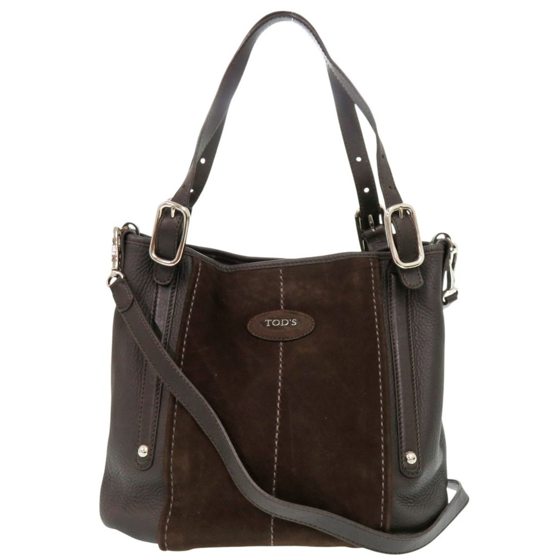 Tod's Suede Leather Brown 2-Way Tote Bag Shoulder 1645TOD’S: --- Catalog ---Category: SizeSize (HxWxD): 24cm x 30cm x 23cm / 9.44'' x 11.81'' x 9.05''Category: DesignType: Shoulder bag, Tote bagColor: BrownGender: WomenMaterial: Suede , Leather Category: Genera