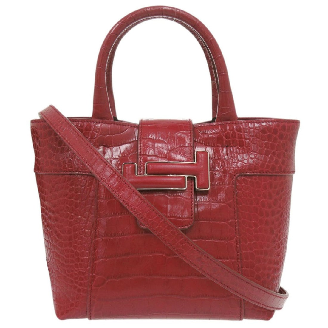 Tod's Double T 2-Way Embossed Leather Red Handbag 1270TOD’S: --- Catalog ---Category: SizeSize (HxWxD): 18cm x 19cm x 12cm / 7.08'' x 7.48'' x 4.72''Category: DesignType: HandbagColor: Red colorGender: WomenMaterial: Leather Category: GeneralBrand: Tod'sCountry
