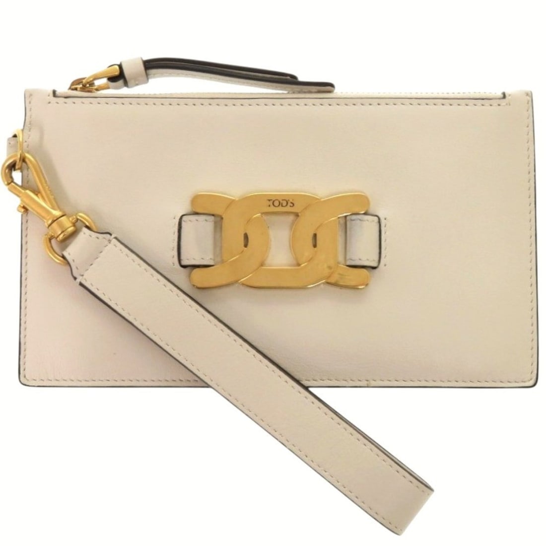 Tod's Chain Motif Flat Pouch Leather Metal Ivory Handbag 0156TOD’S: --- Catalog ---Category: SizeSize (HxWxD): 11cm x 19cm / 4.33'' x 7.48''Category: DesignType: PouchColor: IvoryGender: WomenMaterial: Leather , Metal , Leather Category: GeneralBrand: Tod'sCountry of 