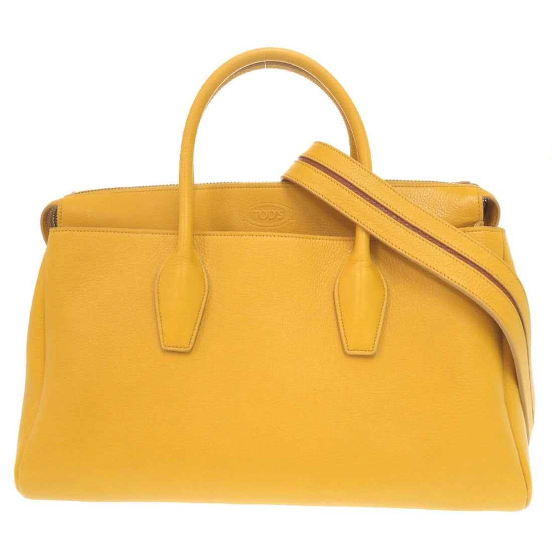 Tod's Logo Leather Yellow 2-Way Handbag Shoulder Bag 0569TOD’S: --- Catalog ---Category: SizeSize (HxWxD): 23cm x 37cm x 14cm / 9.05'' x 14.56'' x 5.51''Category: DesignType: Handbag, Shoulder bagColor: YellowGender: WomenMaterial: Leather Category: GeneralBrand: 