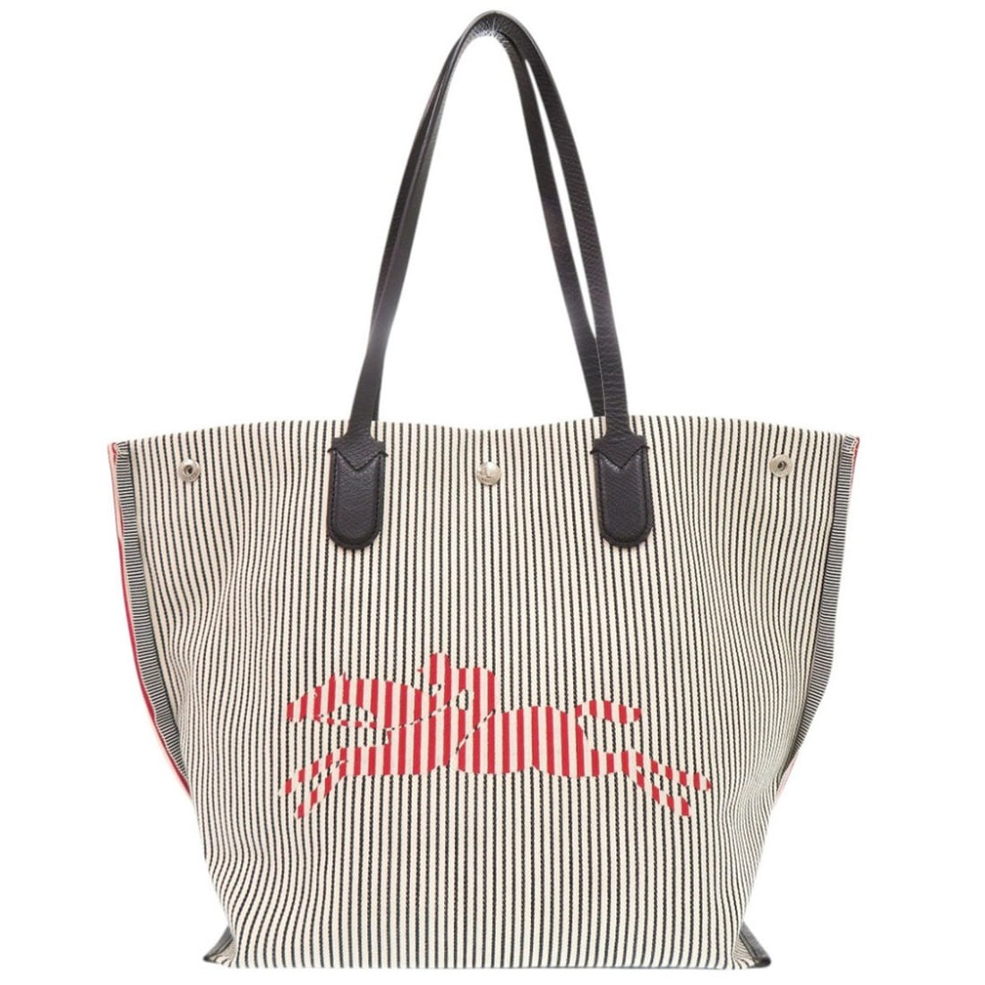 Longchamp Roseau Essential Raye Canvas Leather Ivory Black Red Tote Bag 0944: --- Catalog ---Category: SizeSize (HxWxD): 31cm x 46cm x 16cm / 12.2'' x 18.11'' x 6.29''Handle Length: 53cm / 20.86''Category: DesignType: Tote bagColor: Black, Ivory, Red colorGender: WomenMaterial:
