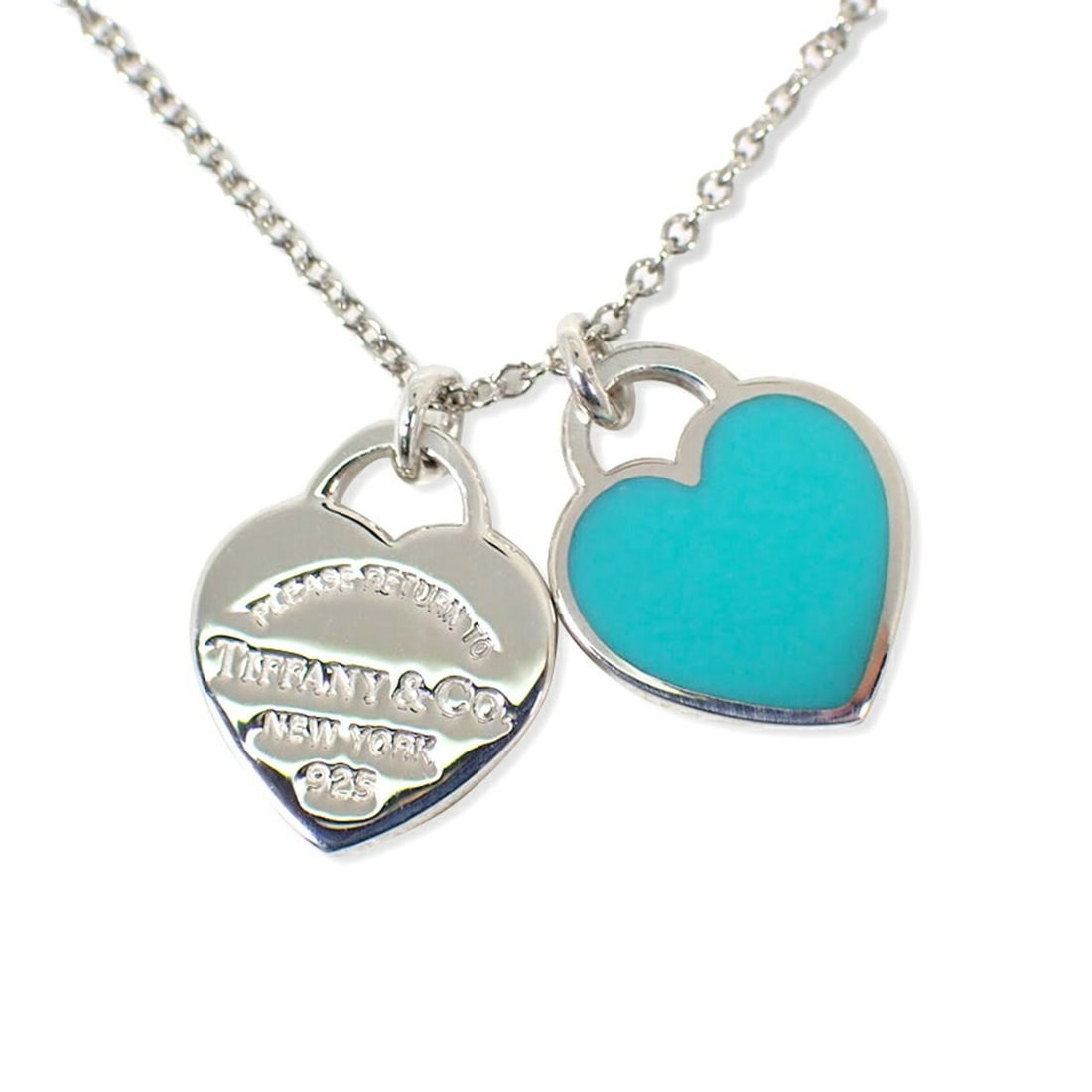 TIFFANY & Co. Ag925 Double Heart Tag Blue Pendant Necklace: --- Catalog ---Category: SizePendant Size: 5.7mm x 6.7mm / 0.22'' x 0.26''Neck Circumference: 42 cm / 16.53''Category: DesignGender: WomenMaterial: Sterling silver 925Necklace Type: NecklaceCategory: 