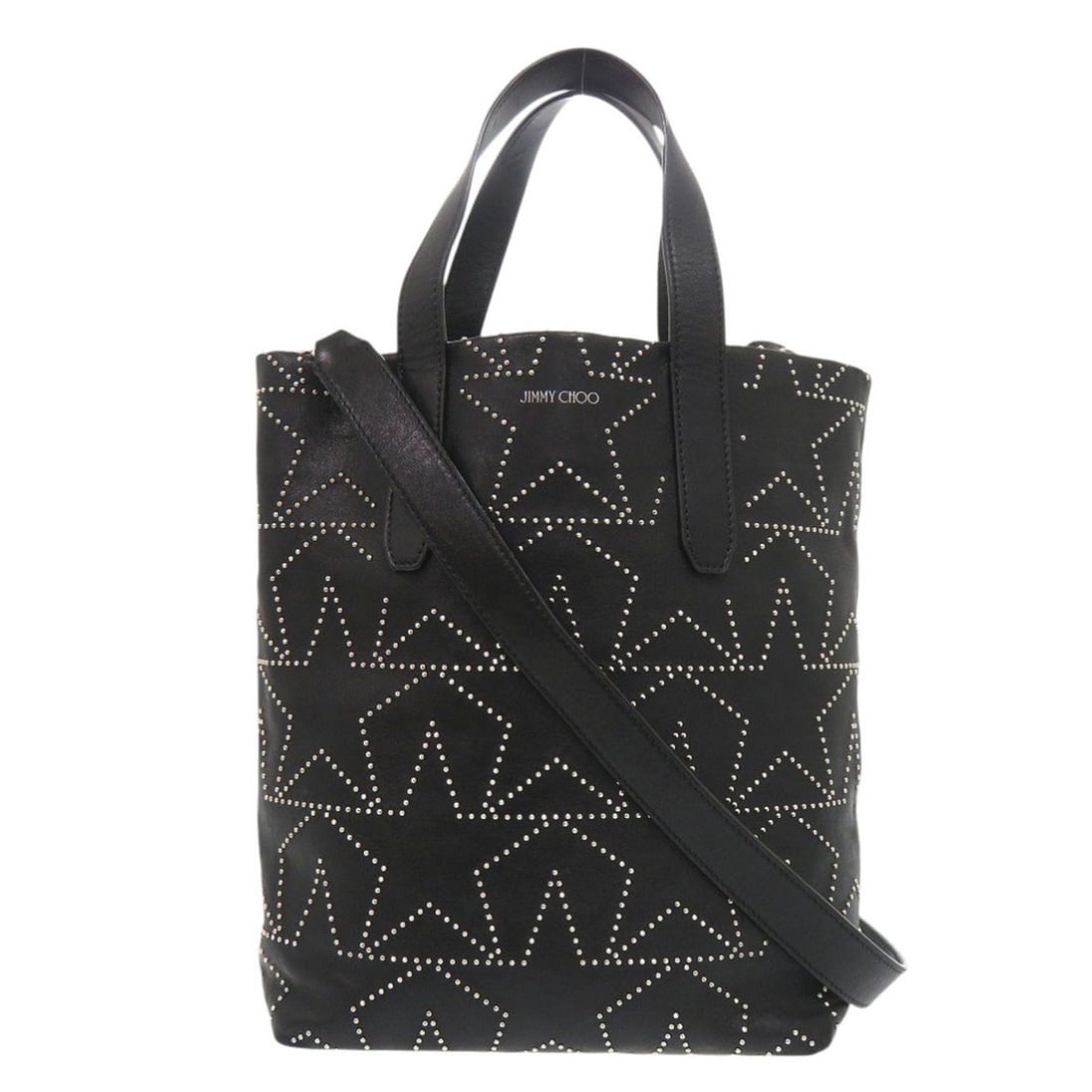 Jimmy Choo Sofia Star Studded Leather Black 2-Way Tote Bag 0441JIMMY CHOO: --- Catalog ---Category: SizeSize (HxWxD): 28cm x 22cm x 9.5cm / 11.02'' x 8.66'' x 3.74''Strap Length: 123cm / 48.42''Handle Length: 30cm / 11.81''Category: DesignType: Tote bagColor: BlackGender: Wo