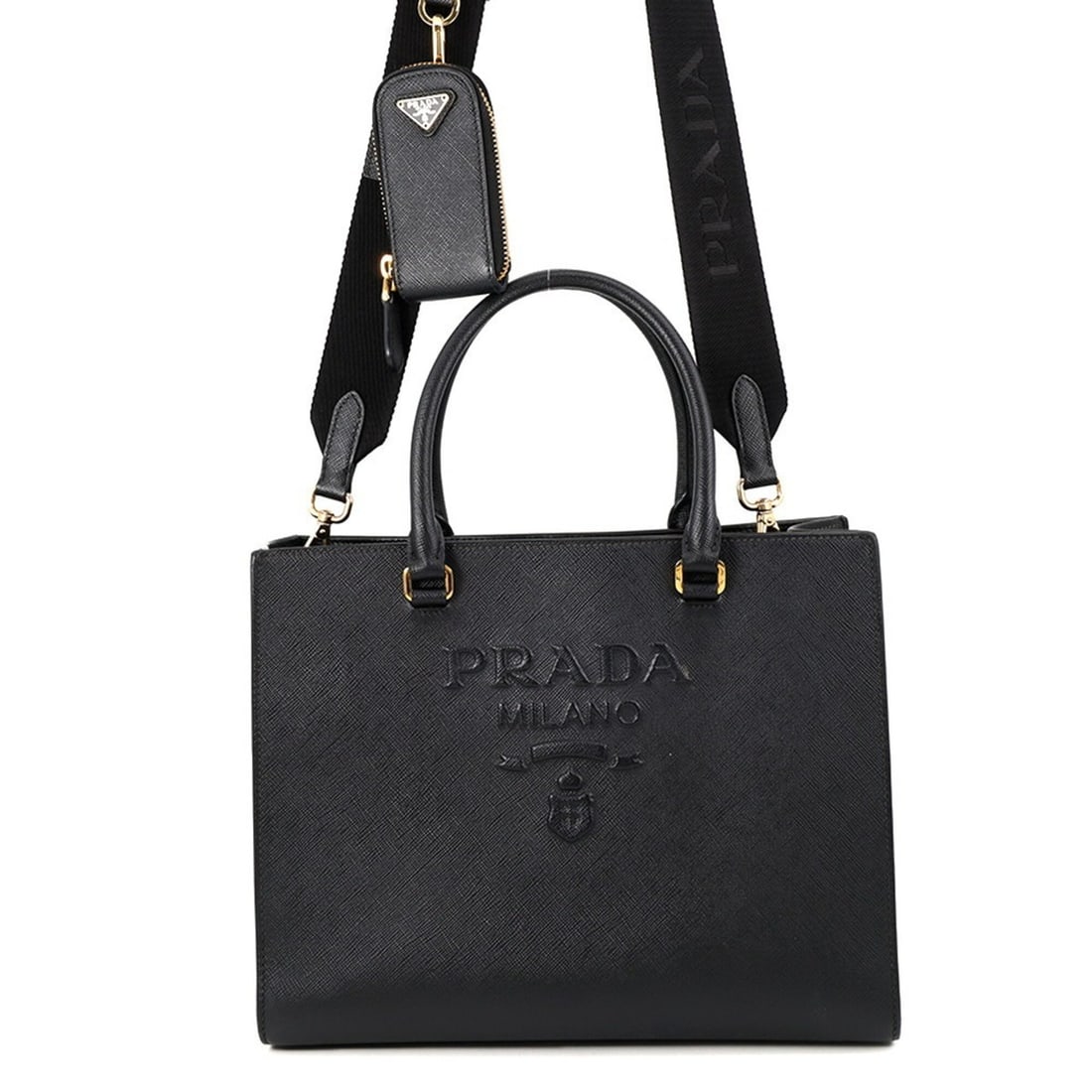 Prada handbag, embossed Saffiano leather, 1BA335, PRADA, 2-way, black. (1 of 20)