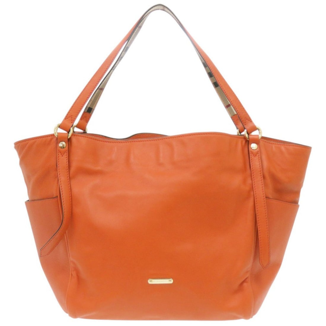 Burberry Small Canterbury Nova Check Leather Orange Tote Bag 0477BURBERRY: --- Catalog ---Category: SizeSize (HxWxD): 26cm x 48cm x 17cm / 10.23'' x 18.89'' x 6.69''Handle Length: 47cm / 18.5''Category: DesignType: Tote bagColor: OrangeGender: WomenClosure: MagnetMaterial: L