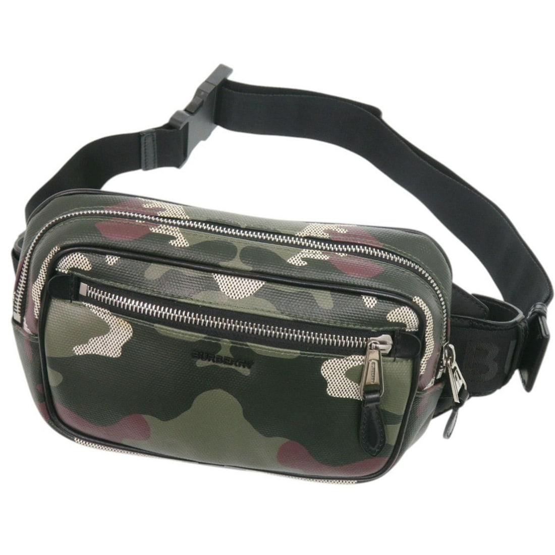 Burberry Camouflage Green Waist Bag, Body Green, 1370BURBERRY Men's: --- Catalog ---Category: SizeSize (HxWxD): 16cm x 24cm x 4.5cm / 6.29'' x 9.44'' x 1.77''Strap Length: 115.5cm / 45.47''Category: DesignType: Sling bagColor: GreenGender: MenClosure: ZipperMaterial: P