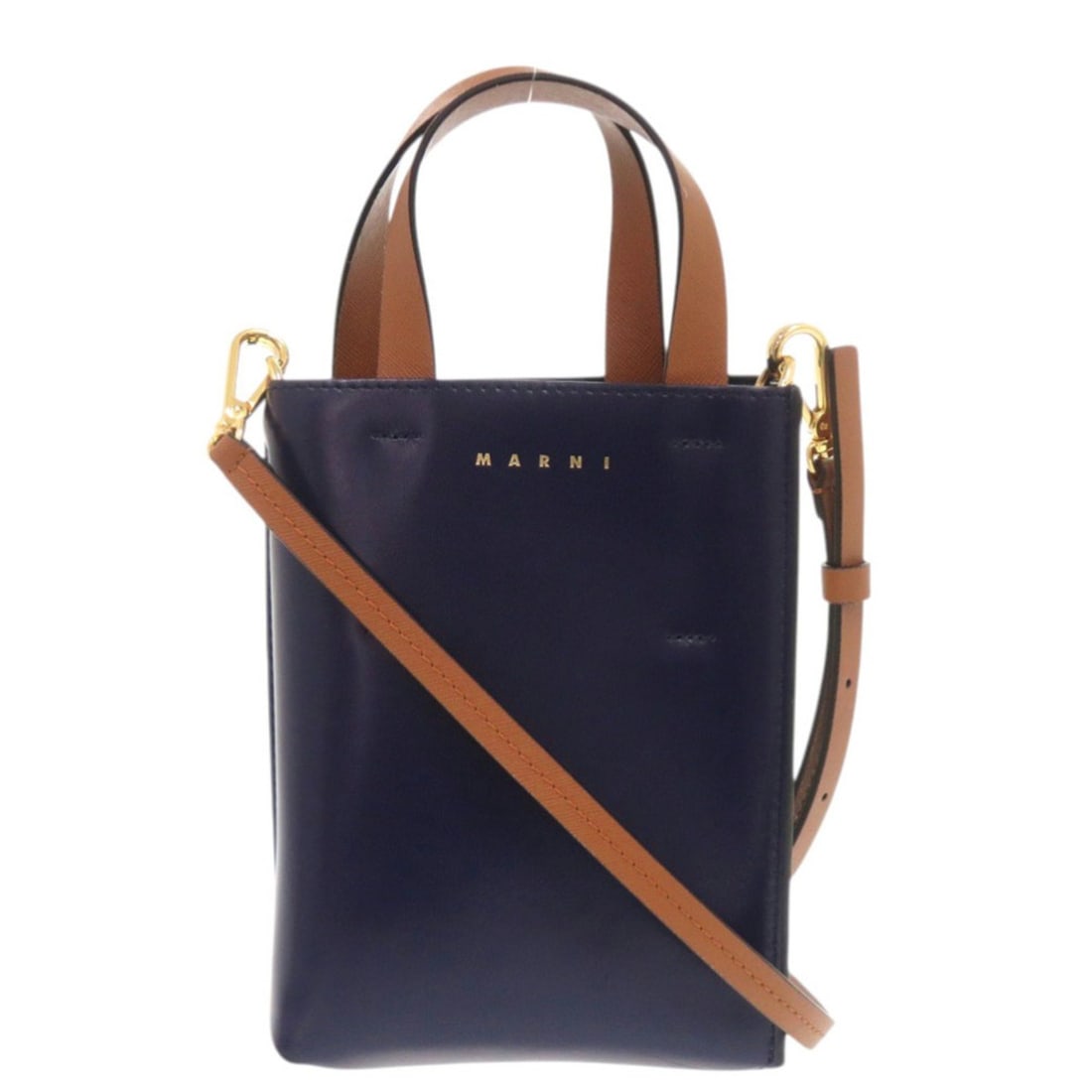 Marni Museo Nano Leather Navy Brown 2-way Handbag 0618MARNI: --- Catalog ---Category: SizeSize (HxWxD): 19cm x 14cm x 5cm / 7.48'' x 5.51'' x 1.96''Strap Length: 104cm - 118cm / 40.94'' - 46.45''Handle Length: 21cm / 8.26''Category: DesignType: HandbagColor: Br