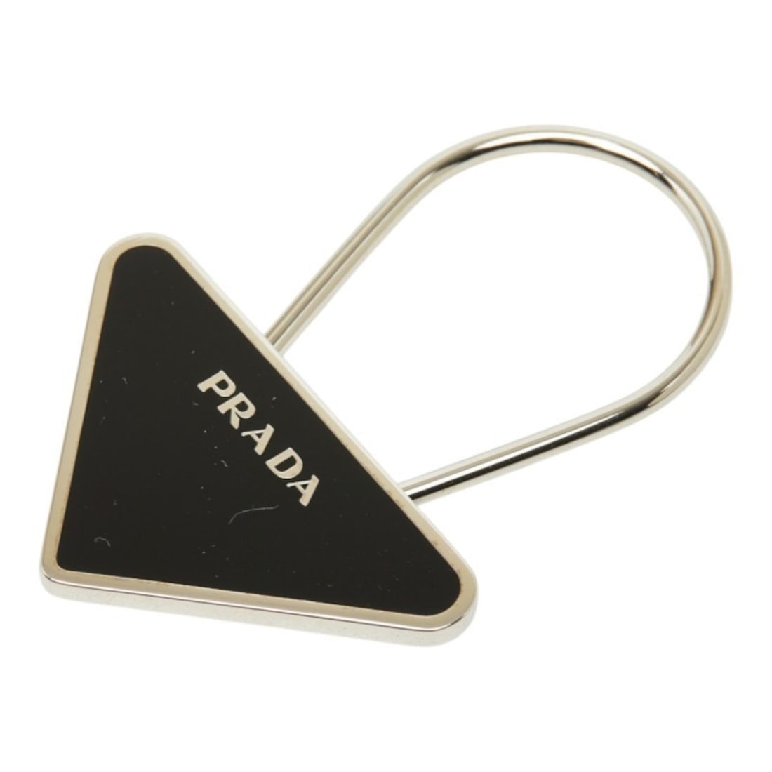 Prada Triangle Logo Plate Keyring, Black and Silver Metal, Women's PRADA (1 of 15)