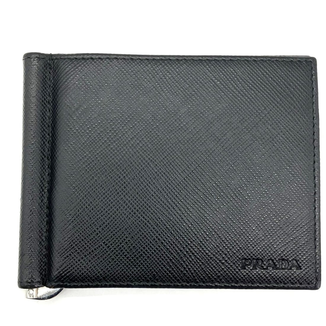 Prada Saffiano Leather Wallet with Money Clip, Black: --- Catalog ---Category: SizeWeight: 59.7g / 2.1oz.Size (HxWxD): 8.5cm x 11cm x 7.00mm / 3.34'' x 4.33'' x 0.27''Category: DesignType: Money clipColor: BlackGender: Women,MenClosure: OpenMaterial: Lea