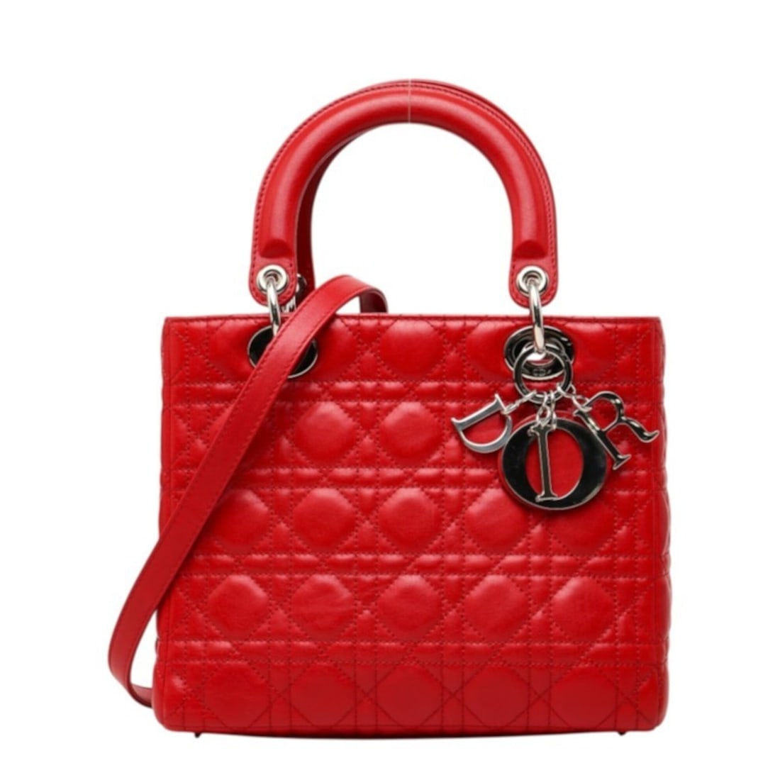 Christian Dior Dior Cannage Lady Handbag Shoulder Bag 2-Way Red Leather Women's (1 of 11)