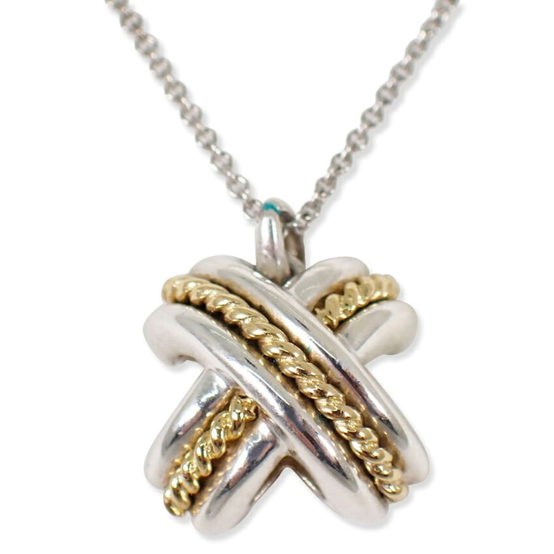 TIFFANY & Co. 925 750 Signature Cross Pendant Necklace: --- Catalog ---Category: SizePendant Size: 15.5mm x 14mm / 0.61'' x 0.55''Neck Circumference: 41 cm / 16.14''Category: DesignGender: WomenMaterial: Sterling silver 925, Yellow gold (18K)Necklace